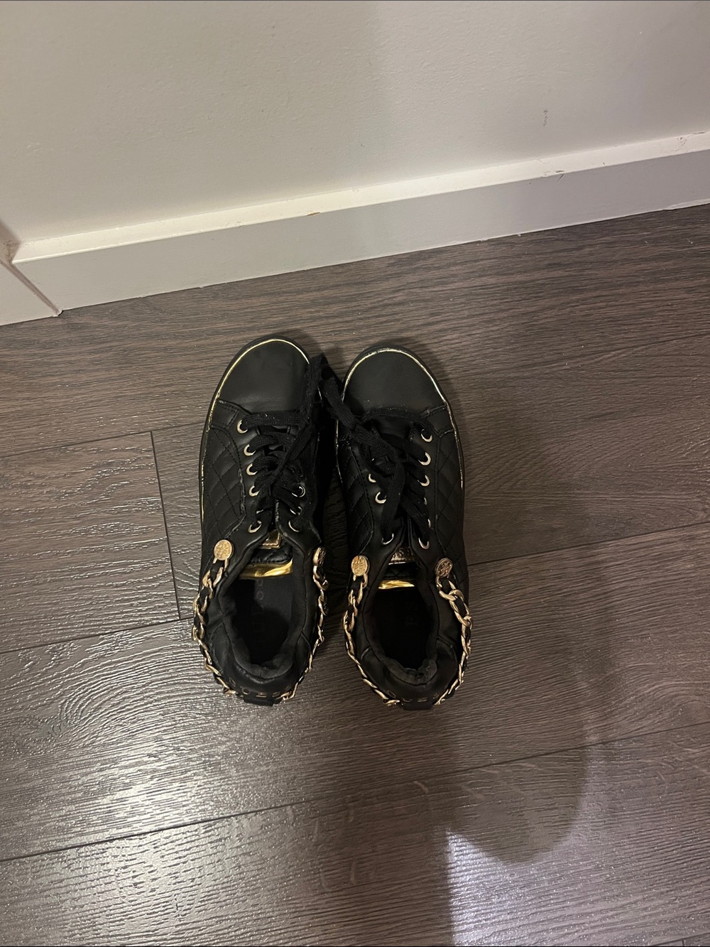 Guess Black Quilted High-Top Sneakers with Gold Chain Trim